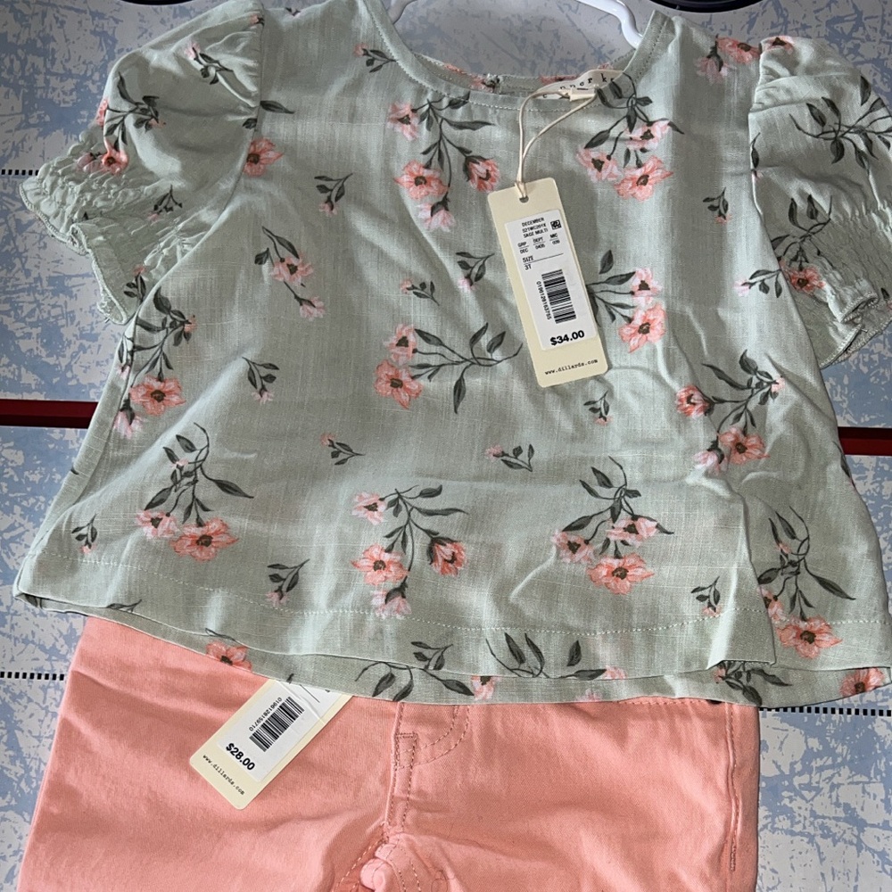 Floral Top and Pink Pants Set Toddler Girls - NEW WITH TAGS